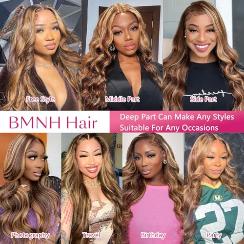 Ombre Honey Blonde Lace Front Wig Human Hair 13x6 Highlight Body Wave Lace Front Wig Glueless Pre Plucked With Baby Hair P4/27 HD Lace Frontal Wigs 200% Density Colored Wigs 22 Inch