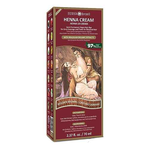 Surya Brasil - Henna Cream, Semi-Permanent Golden Brown Hair Color Treatment for Gray Coverage, Deep Conditioning Hair Dye, 2.37 oz / 70 ml