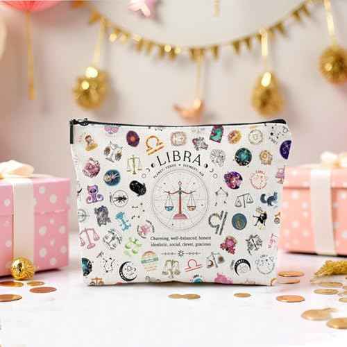 Libra Gifts for Women, Libra Zodiac Cosmetics Bag, Travel Makeup Bags, Libra Birthday Gifts for Women & Astrology Lovers