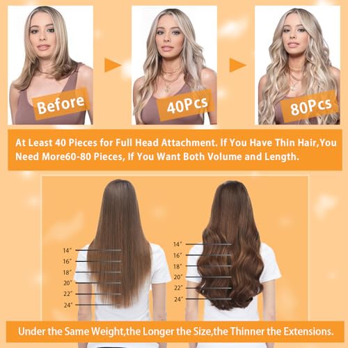 YDDM Tape in Hair Extensions, 20pcs 20 Inch Balayage Gold Brown Mixed Dark Blonde Straight 100% Remy Human Hair Seamless Invisible Tape in Hair Extensions Human Hair(10/10/22#, 20 Inch)