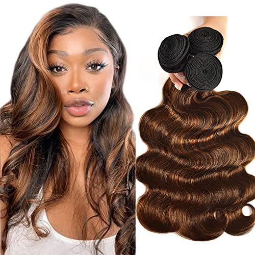 Chocolate Brown P4/30 Human Hair Bundles 20 22 24 Inch Body Wave Bundles Human Hair Unprocessed Remy Brazilian Virgin Soft Quick Weave Hair Bundles for Black Women