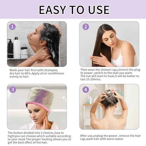 Hair Steamer Cap, Portable Hair Care Hat with 10 Mode Temperature Control, 110V Electric Heating Cap for Hair SPA Beauty Steamer Nourishing Hat Hair Thermal Treatment Cap (Colorful Squares)