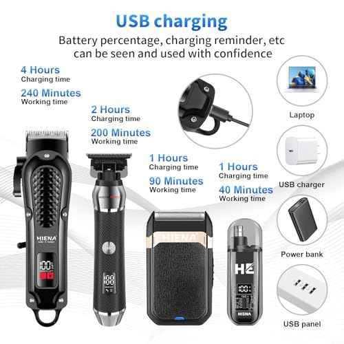 HIENA PRO Professional Cordless Hair Clippers for Men, T-Blade Beard Trimmer & Foil Shaver & Nose Hair Trimmer Set, Rechargeable Electric Barber Hair Cutting Grooming Kit