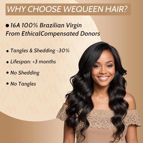 Wequeen 16A Body Wave Human Hair Bundles 28 Inch 100% Unprocessed Brazilian Virgin Hair Quick Weave Bundles Human Hair Extensions Real Human Hair, Natural Black