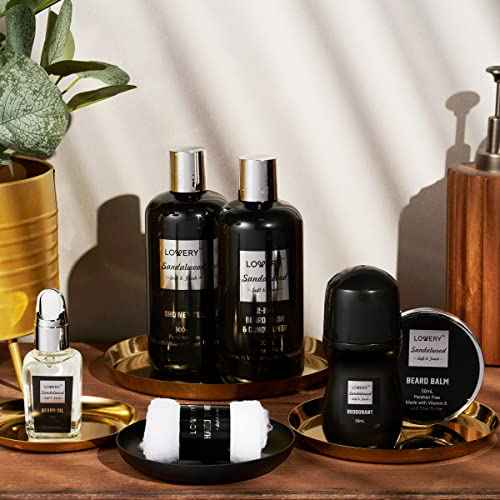 Christmas Gifts for Men, Mens Spa Gift Set Beard Kit and Body Care, Unique Gifts for Dad Sandalwood Spa Gift Baskets, Bath and Beard Grooming Kit, Birthday Gifts for Him with Beard Balm, Growth Oil.