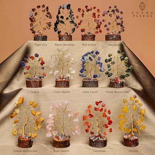 Chakra Healing Crystal Tree Set of 12, Thoughtful Gifts for Women, Office Desk Decoration, Home, Shelf Decor for Positive Energy, Money, Reiki Healing, Good Luck, Birthday Gifts for Mom Love Ones