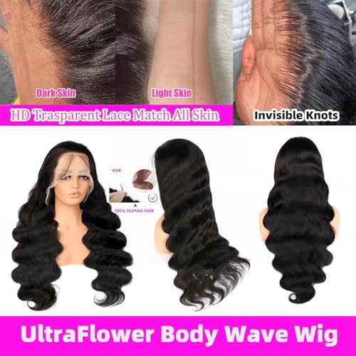 13x6 Lace Front Wigs Human Hair 200% Density Body Wave HD Lace Front Wigs Human Hair Pre Plucked Frontal Wigs Glueless Wigs for Women 20 Inch Natural Color