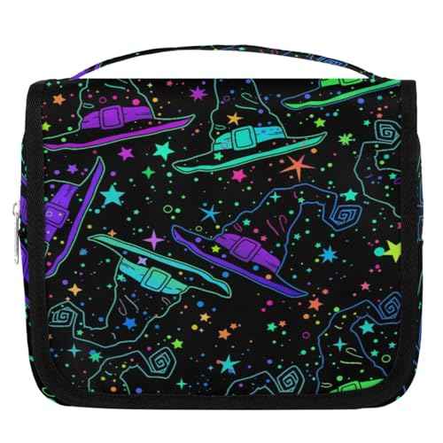 Hanging Toiletry Bag Halloween Witch Hat Women Travel Makeup Bag Organizer Toiletries Bag for Travel Size Essentials Accessories Cosmetics