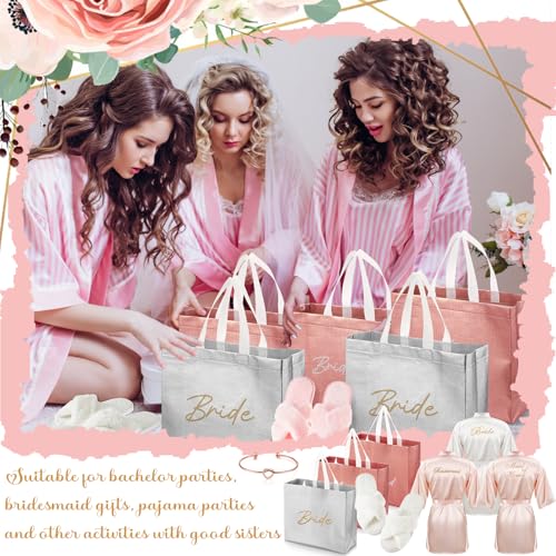 36 Pcs Bride Bridesmaid Robes Set of 6 Bridal Party Silk Satin Robes for Wedding Bachelorette Party Gifts(White,Pink)