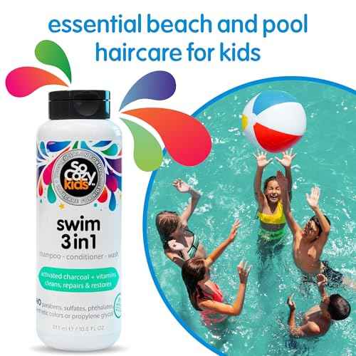 SoCozy Kids Swim 3-in-1 Shampoo, Conditioner & Body Wash - 3-in-1 Combo Pool Shampoo & Conditioner for Swimmers - Salt & Chlorine Removing Activated Charcoal