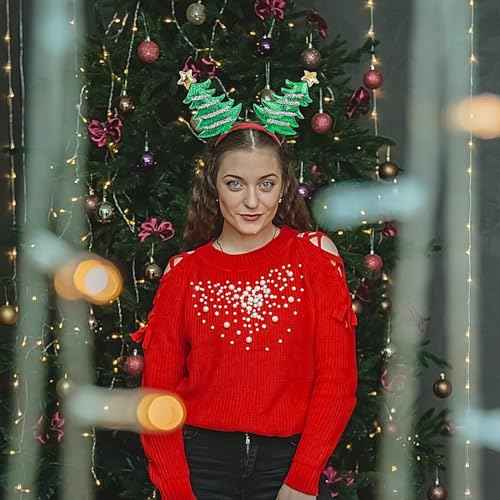 Christmas Tree Headband Glitter Xmas Tree Designs Merry Christmas Hair Band Green Hair Hoop Winter Hair Accessories Headdress for Women Girls Christmas Party Gift 1 Pack, One Size Fits Most