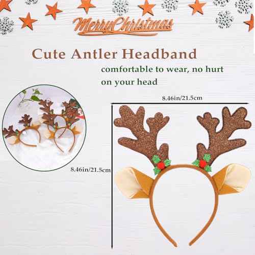 BEGOOD Christmas Headbands, 3Pcs Xmas Reindeer Headwear Flexible Deer Antler Holiday Hair Hoops Headband for Christmas Cosplay Party Accessories