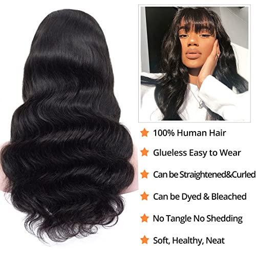 Lativ Body Wave Wigs with Bangs Human Hair Wigs for Black Women None Lace Front Wigs 150% Density Brazilian Virgin Hair Glueless Machine Made Wig Natural Color(20 Inch, Body Wave)