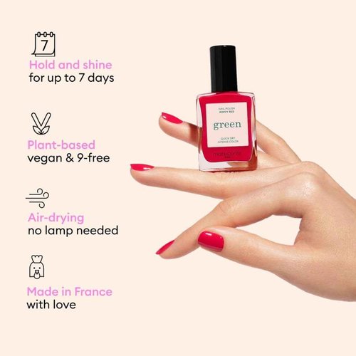 Manucurist System Green™ (Poppy Red) - Professional Manicure Gift Set, Vegan : 1 Nail Prep, 1 Base Coat, 1 Poppy Red Nail Polish, 1 Top Coat, Drying Drops -Christmas Gifts for Women - Gifts for Her