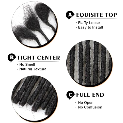 12inch 60 Strands 0.2cm Width 100% Human Hair Dreadlock Extensions, Full Handmade Loc Extensions Human Hair for Men Women Kids, Permanent Dread Extensions(Natural Black)