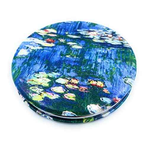 Small Handbag Mirror Compact Mirror for Girls Purse Mirror Folding Pu Leather Floral Compact Claude Monet Water Lilies Unique Gift for Sister