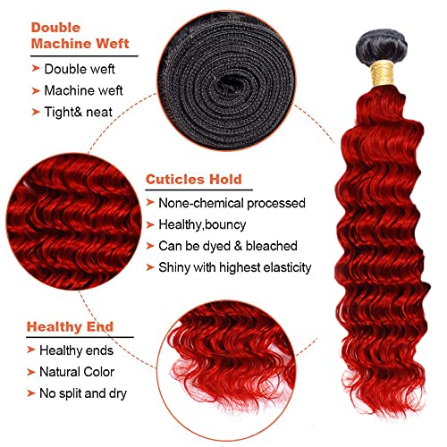 Ombre Deep Wave Bundles Red Bundles Human Hair Weave 2 Tone Fire Red Deep Wave Human Hair 3 Bundles 20 22 24 Inch 8A Soft Virgin Remy Hair Extensions Red Bundles Huamn Hair