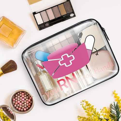RN Makeup Bag Nurse Gifts for Women Nurses Week Gifts Nurse Birthday Gift for Sister Friends Mom Clear Cosmetic Bag Christmas Graduation Gift for Nurses Practitioner Registered Nurse RN Toiletry Pouch