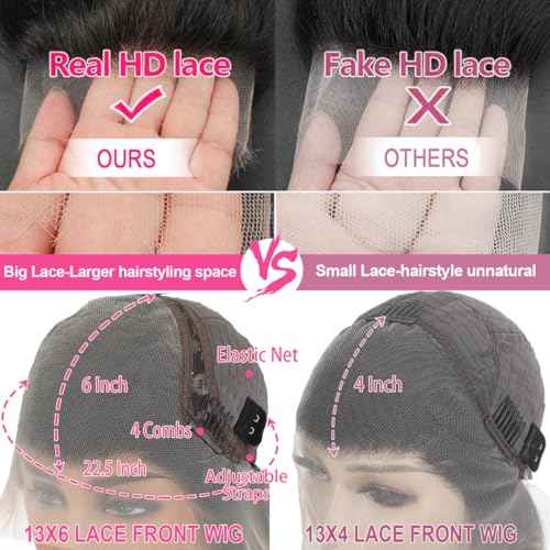 13x6 Body Wave Lace Front Wigs Human Hair Pre Plucked, 180% Density HD Transparent Glueless Lace Frontal Wigs with Baby Hair for Women, 26 Inch