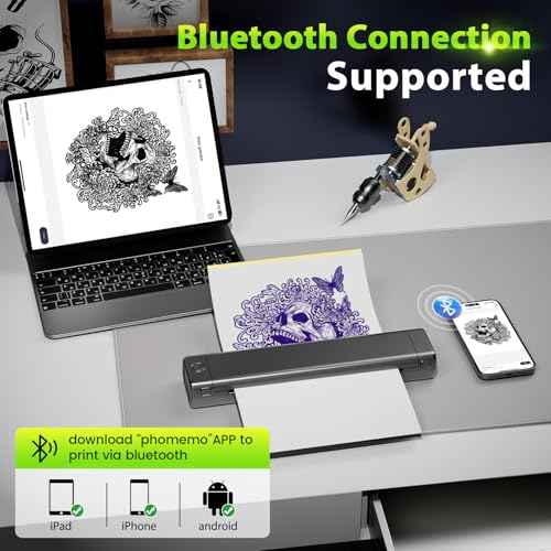 Tattoo Stencil Printer, Tattoo Machine with 10 Sheets Tattoo Transfer Paper, Tattoo Copier Printer Kit for Tattoo Artist, Compatible with Phone & Laptop, with 1 Case
