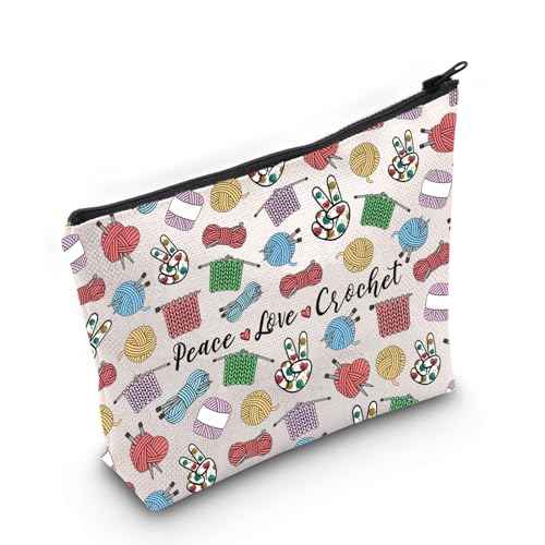 JXGZSO Knitting Project Bag Peace Love Crochet Makeup Bag With Zipper Knitter Gift