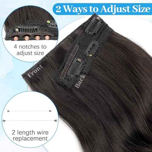 KooKaStyle Invisible Wire Hair Extensions 20¡®¡¯ Long Wavy Layered Synthetic Clip in Hair Extensions with Transparent Wire Adjustable Size 6 Secure Clips Dark Brown Thick Hairpieces for Women 20 Inch