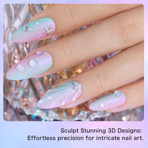 3D Nail Gel Art: 2pcs Sculpting Gel Nail Glue for Carving Patterns Decoration - Chrome Nail Powder and DIY Nail Charms - 4 in 1 Clear No Wipe Gel Nail Polish Rhinestone Nail Art Glue