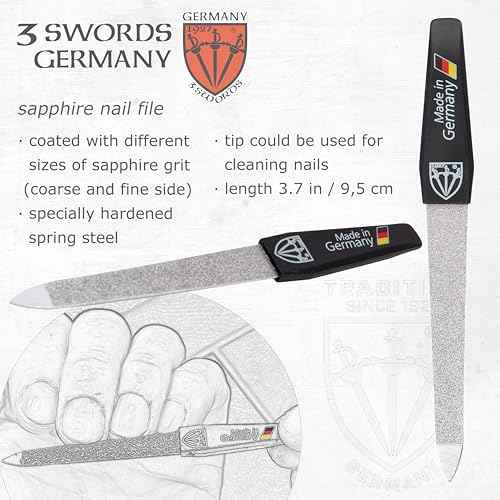 3 Swords Germany - Brand Quality 4 Piece Manicure Pedicure Grooming kit Set for Professional Finger & Toe Nail Care Tweezers File Clipper Brown Synthetic Leather case - Made by 3 Swords