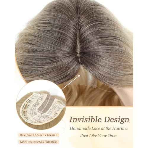 PANEWAY 16Inch Hair Toppers for Women with Thinning Hair - 6.5''x6.5'' Ladies Wiglets Toppers - Ombre Dark Root to Blonde