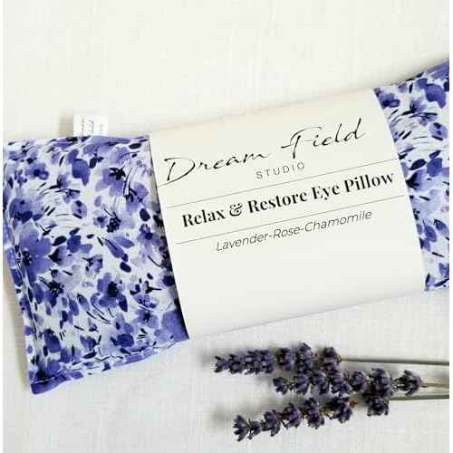 Lavender Eye Pillow with Organic Lavender & Rose Petals, & Essential Oils, Small Heat & Cold Pack, 10" x 4" - Violet Watercolor Floral
