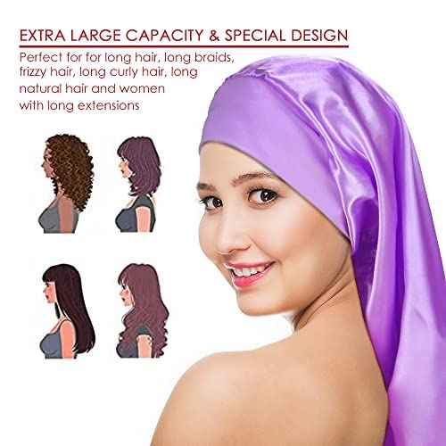 4 Pieces Extra Large Satin Sleep Cap for Long Hair,Long Dreadlock Night Sleep Bonnet for Women