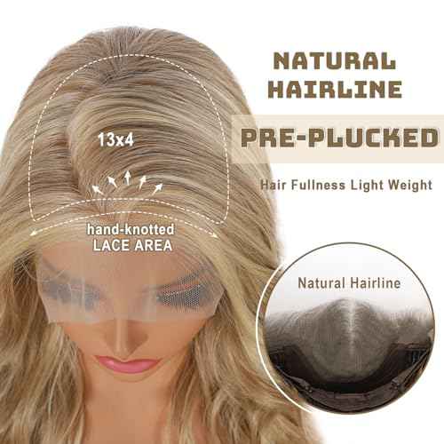 Blonde Lace Front Wig 13x4 Pre Plucked Synthetic Wig for Women Highlight Dirty Blonde Natural Looking Body Wave Cosplay Daily Party Use