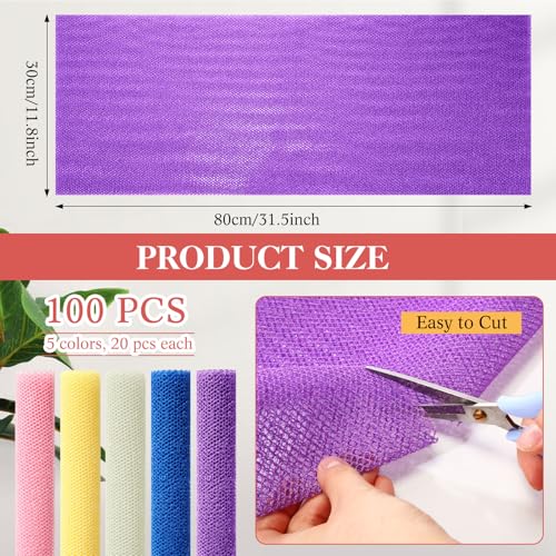 Sunnyray 100 Pcs African Net Sponge Authentic Bulk,Long Bath Sponge Net Exfoliating Shower Body Scrubber Back Scrubber Skin Smoother, Great for Daily Home Use, Beauty Salons, Spa Clubs, Nail Salons