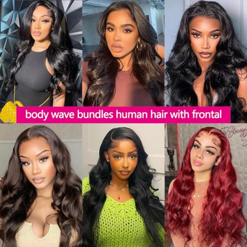 12A Human Hair Bundles with Frontal 10 12 14 with 10 Inch Brazilian Body Wave 3 Bundles Human Hair with 13x4 HD Lace Frontal Closure 100% Unprocessed Virgin Human Hair Weave