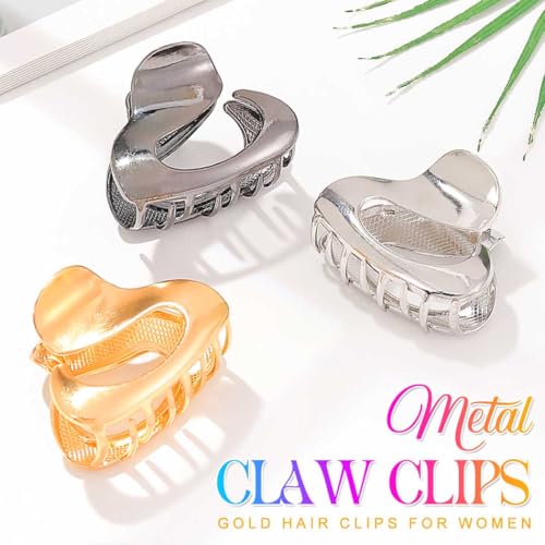 BARTOSI Small Metal Claw Clips Gold Hair Clips Nonslip Hair Claw Clips Hair Accessories for Women and Girls (Pack of 3)