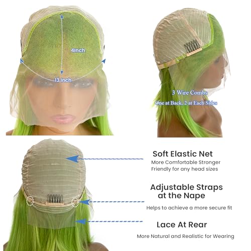 Lime Green Bob Wig Human Hair Lace Front Wigs 14 Inch 13x4 HD Lace Front Wigs Human Hair Pre Plucked Glueless Wigs Brazilian Virgin Human Hair Short Bob Wig for Women 180% Density Deep Part Hairline