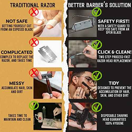 Patented Straight Edge Razors for Men, Close Shaving Razor for Beard with 10+1 Disposable Blade Heads, Easy to Use and Replace Single Edge Razor Blades, Professional and Home Use (Black)