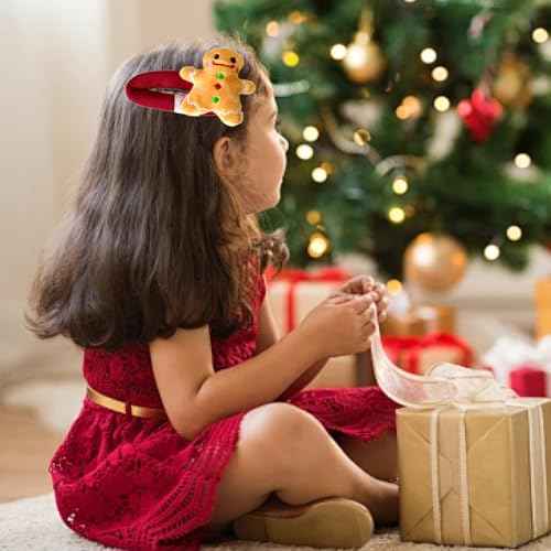 Christmas Hair Clips Plush Gingerbread Hair Clip for Women Xmas Hair Barrettes Big Comfortable BB Clips for Thick Curly Red Yellow Hairpins Cute Hair Clip Christmas Hair Accessories for Girls 2Pcs