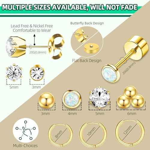 26 Pcs Ear Piercing Kit Ear Disposable Piercing Gun Kit Includes 4 Pcs Self Piercing Gun 18 Pcs Cubic Zirconia Earrings Stud Hoop Earrings 4 Cleaning Pads Easy-to-Use Ear Piercer Kit Tool