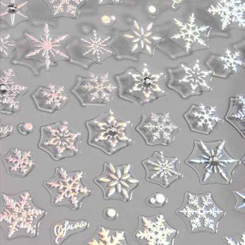 Christmas Snowflake Nail Art Stickers Gold Silver Snowflake Nail Decals with Rhinestones Design 3D Self Adhesive Nail Art Supplies Winter Shiny Snowflake Nail Sticker for Women Nail Art Decor, 4PCS