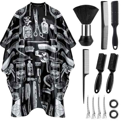 Barber Cape 13Pcs with Neck Duster Brush Adjustable, Extra Long Hair Cutting Cape 63" x 55" Profesional Barber Accessories for Men/Adults/Barber/Salon/Clients/Home/Women/Kids