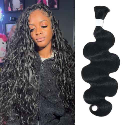 Body Wave Bulk Human Hair For Braiding No Weft Braids Human Hair Brading Hair Extensions 100g One Bundle Wet and Wavy Human Braiding Hair For Boho Braids Natural Black(20inch, Natural Black)