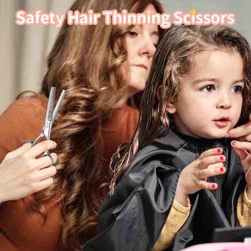 CIICII Kids Hair Cutting Scissors Shears Kit, Safety Round Tip Barber Haircut Scissors Set (Hair Trimming Hairdressing Haircutting Thinning Shears) for Baby Toddler Children, Hairdresser Home Salon