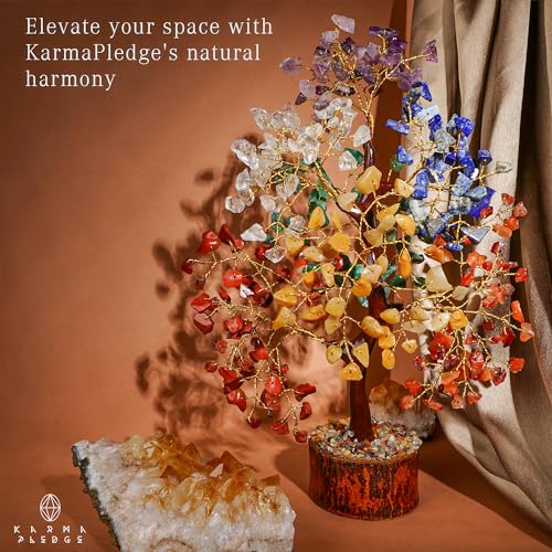 Crystal Tree of Life 7 Chakra Healing Crystals Trees for Home Decor, Office Desk Decor, Boho Decor, Handmade Bonsai Trees for Positive Energy, Money, Good Luck Birthday Gifts for Women, Mom
