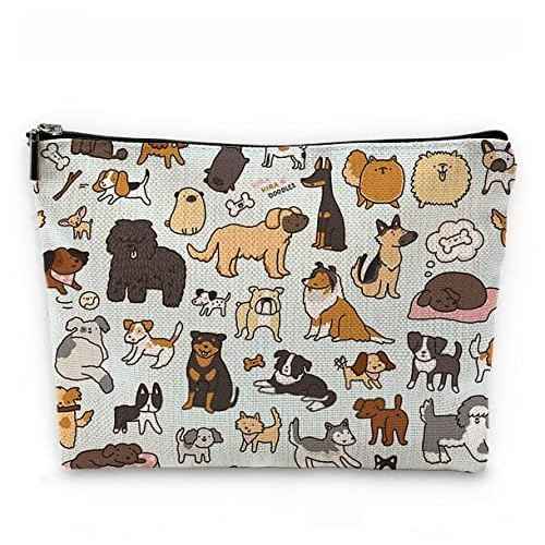 Sufamb Cute Dogs Doodle Art Makeup Bag, Funny Puppy Dog Pattern Cosmetic Pouch for Women Girls, Christmas Birthday Gifts for Dog Lovers Women Girls