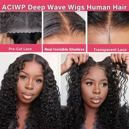 Glueless Wigs Human Hair Pre Plucked Pre Cut Wear and Go Deep Wave Lace Front Wigs Human Hair for Beginners Upgraded No Glue 5x5 Hd Lace Closure Wigs for Black Women 20 Inch