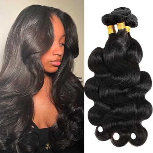 Body Wave Bundles Human Hair 20 20 20 3 Bundles 100% Brazilian Human Hair Bundles Weave Bundles Deals Real Human Hair Extensions Natural Black Color