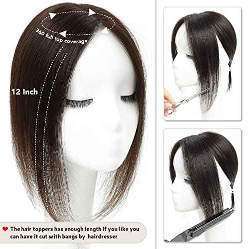 Hair Toppers for Women Real Human Hair,Hairs Toppers for Women No Bangs Top Hairs Extensions Pieces Wiglets Upgrade Lace Base 12inch