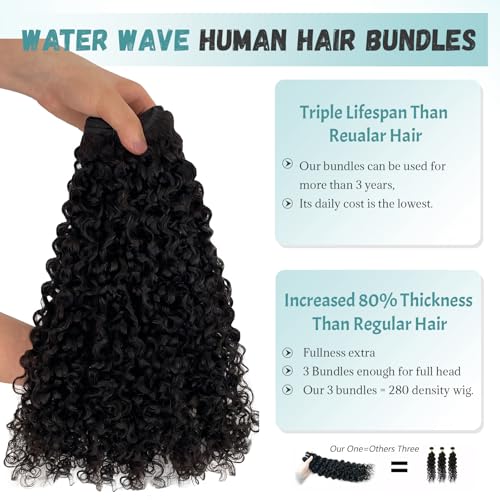 Water Wave Bundles Human Hair Burmese Curly Human Hair Double Weft Wet and Wavy 15A Unprocessed 100% Pure Protein Brazilian Hair for Black Women 26 Inch Natural Color 85G