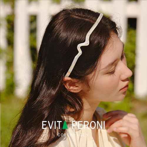 EVITA PERONI Headbands for Women Thin Hairband with Pearl Fashionable Womem Headband Acetate Material Flowing Rhythmic Headband - Light Dazzling Gold